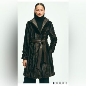 Brooks Brothers Faux Fur Belted Mock Neck Coat Size 12